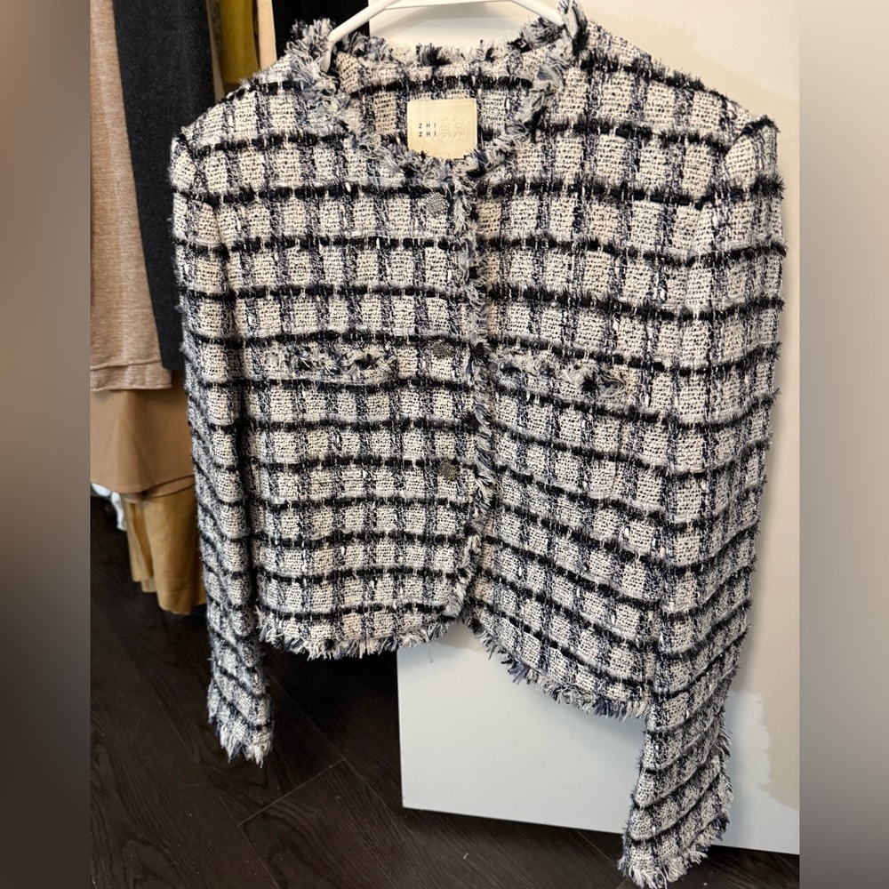 Chic Black and White Tweed Jacket